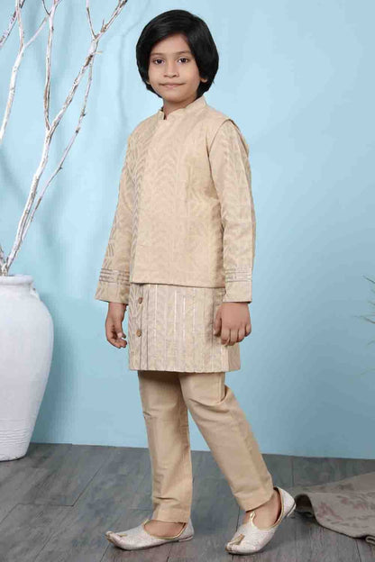 Beige Colour Handloom Silk Kurta Pajama With Jacket BW1070102 A
