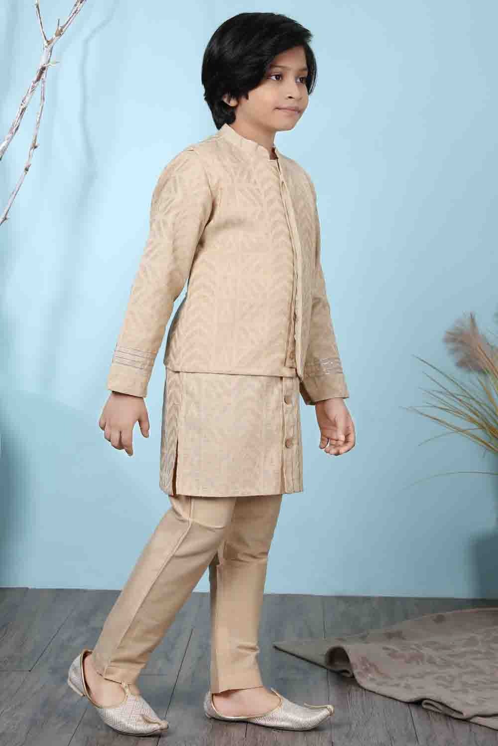 Beige Colour Handloom Silk Kurta Pajama With Jacket BW1070102 B