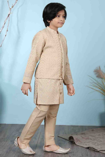 Beige Colour Handloom Silk Kurta Pajama With Jacket BW1070102 B