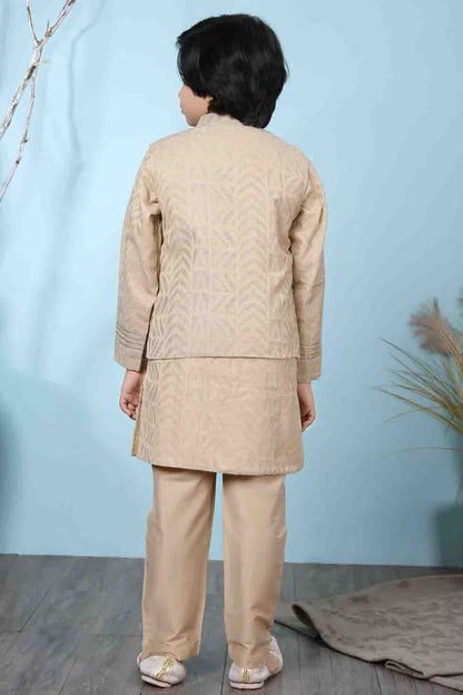 Beige Colour Handloom Silk Kurta Pajama With Jacket BW1070102 C