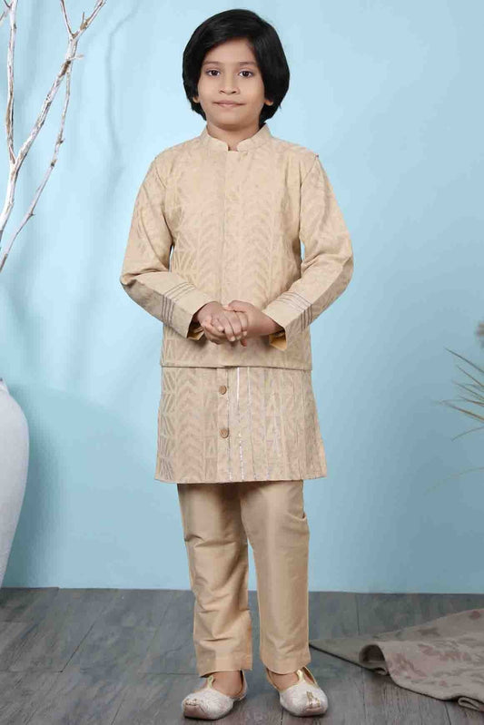 Beige Colour Handloom Silk Kurta Pajama With Jacket BW1070102