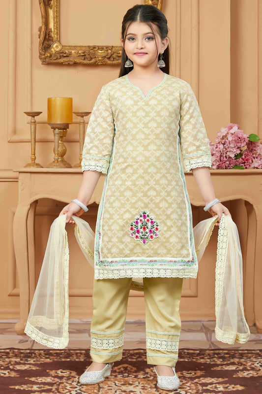 Beige Colour Handloom Silk Pant Style Suit GW1070784