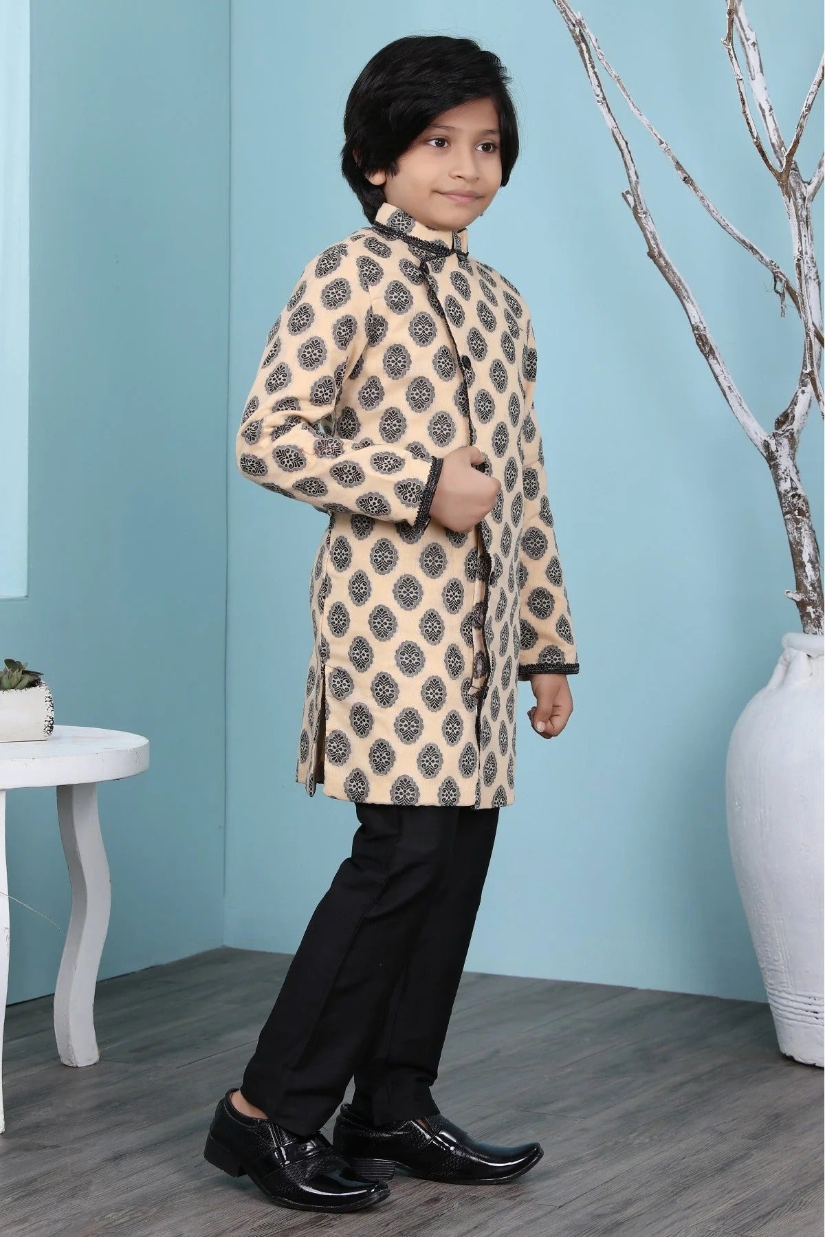 Beige Colour Handloom Silk Sherwani BW1070080 A