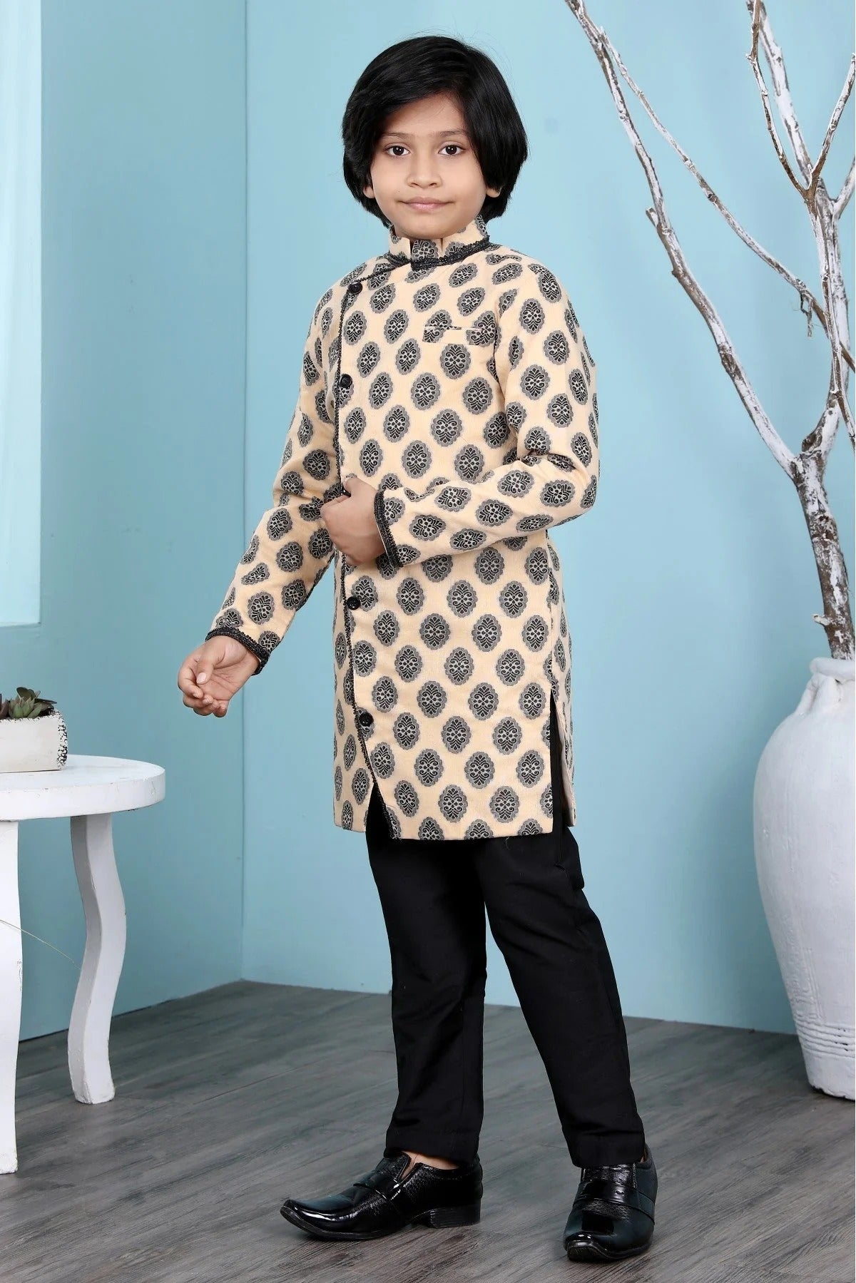Beige Colour Handloom Silk Sherwani BW1070080 B