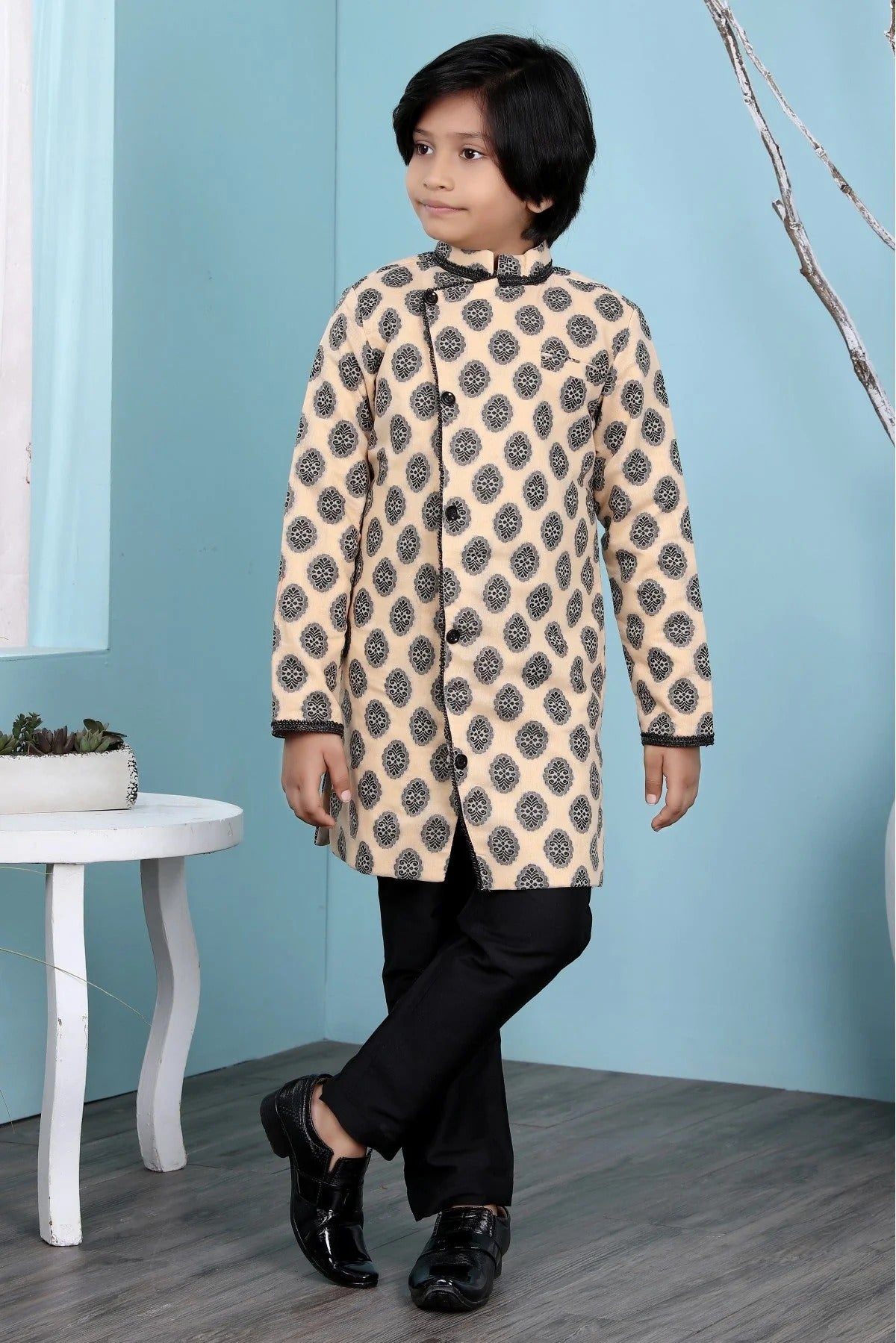 Beige Colour Handloom Silk Sherwani BW1070080