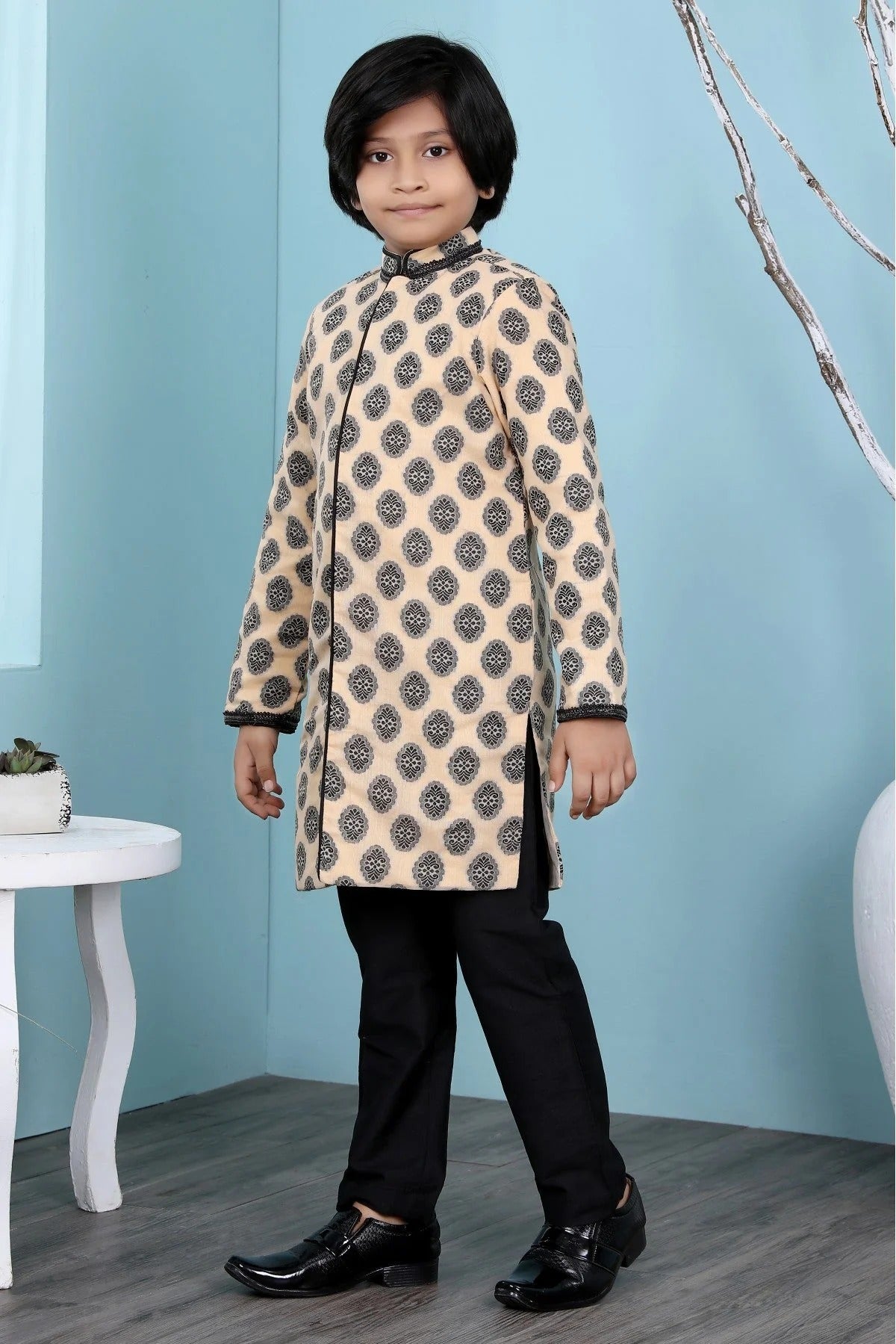 Beige Colour Handloom Silk Sherwani BW1070082 A