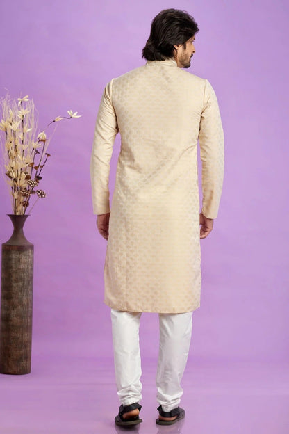 Beige Colour Jacquard Art Silk Pintex Work Kurta Pajama KP1230201 B