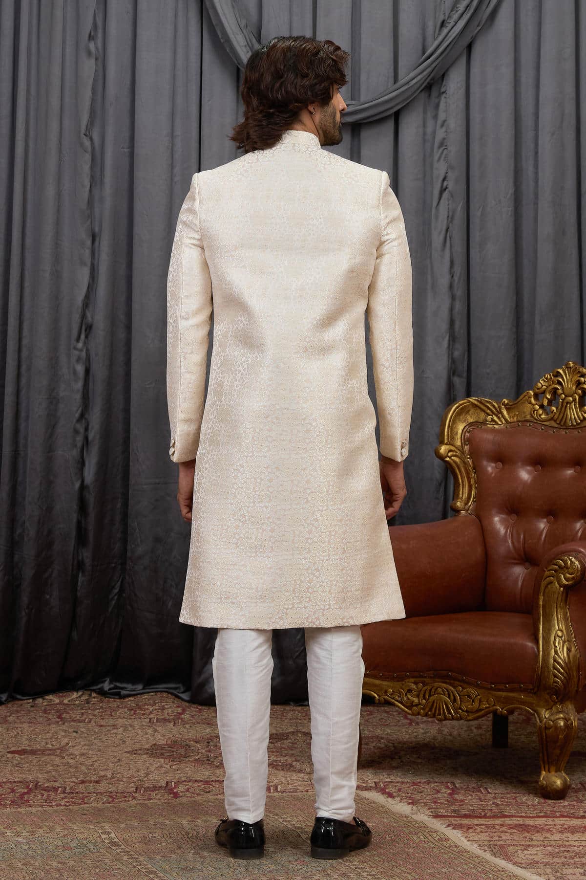 Beige Colour Jacquard Embroidery Work Indo Western Sherwani SH1230596