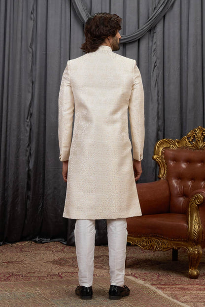 Beige Colour Jacquard Embroidery Work Indo Western Sherwani SH1230596