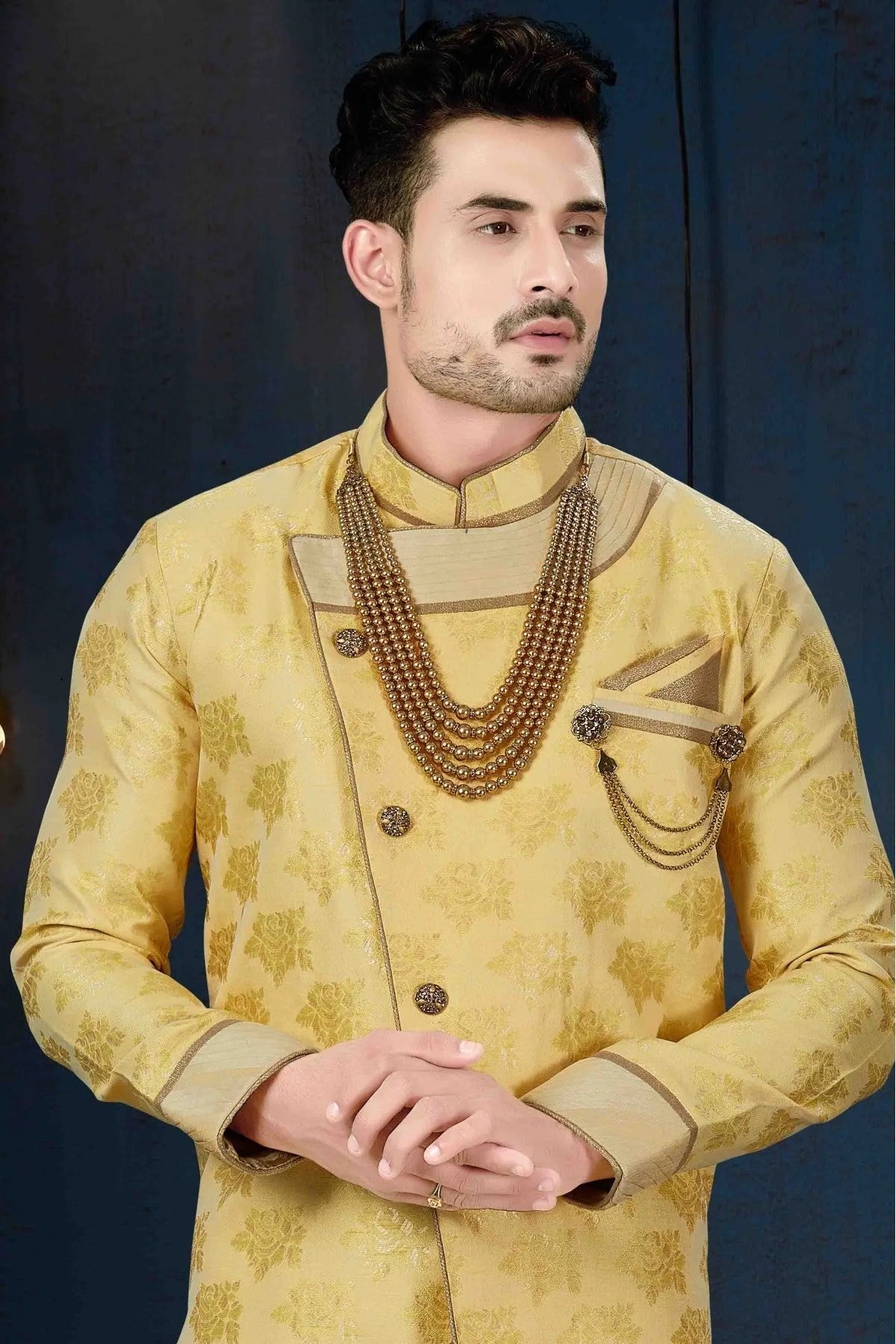 Beige Colour Jacquard Party Wear Dhoti Sherwani SH1040208 A