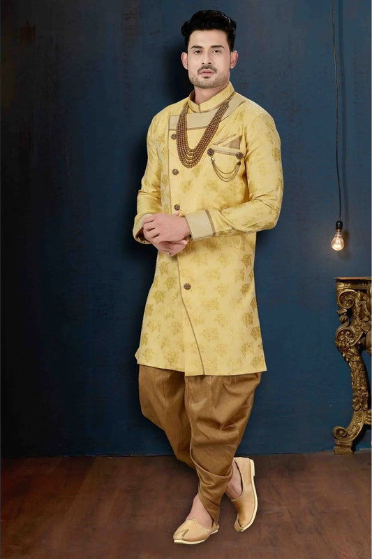 Beige Colour Jacquard Party Wear Dhoti Sherwani SH1040208