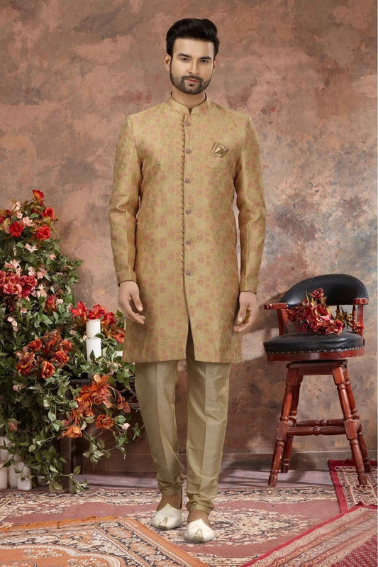 Beige Colour Jacquard Woven Sherwani SH1040322