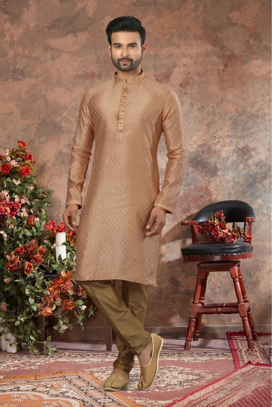 Beige Colour Kurta Pajama In Jacquard Fabric KP1040141