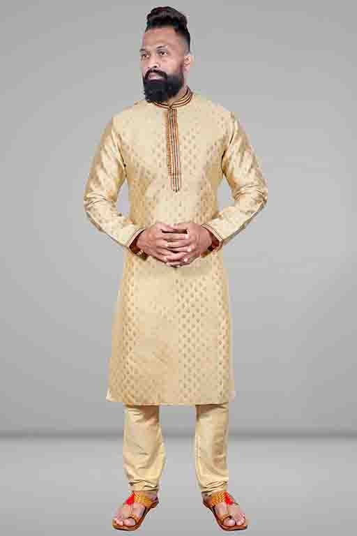 Beige Colour Kurta Pajama In Jacquard Silk KP1210044