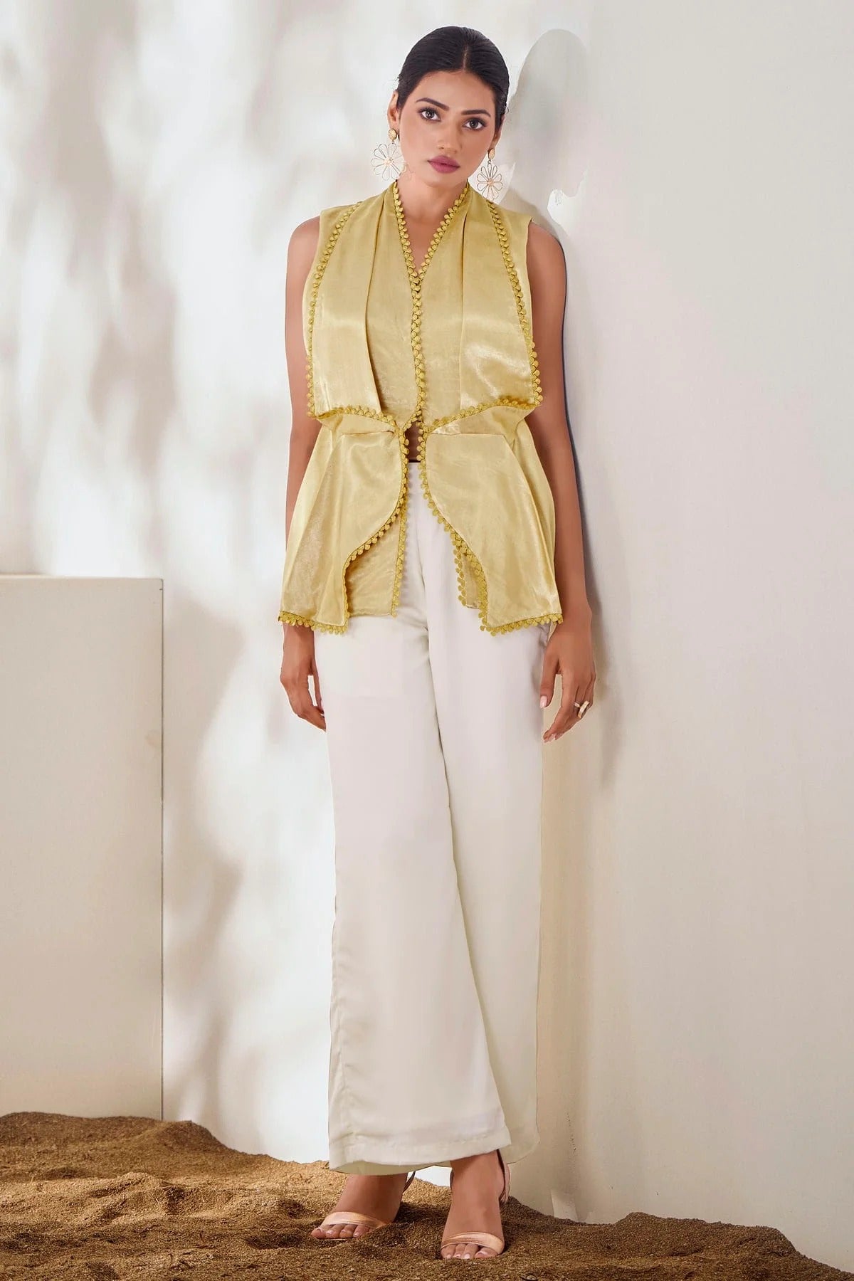 Beige Colour Lace Work Pure Gaji Silk Top TP1080909