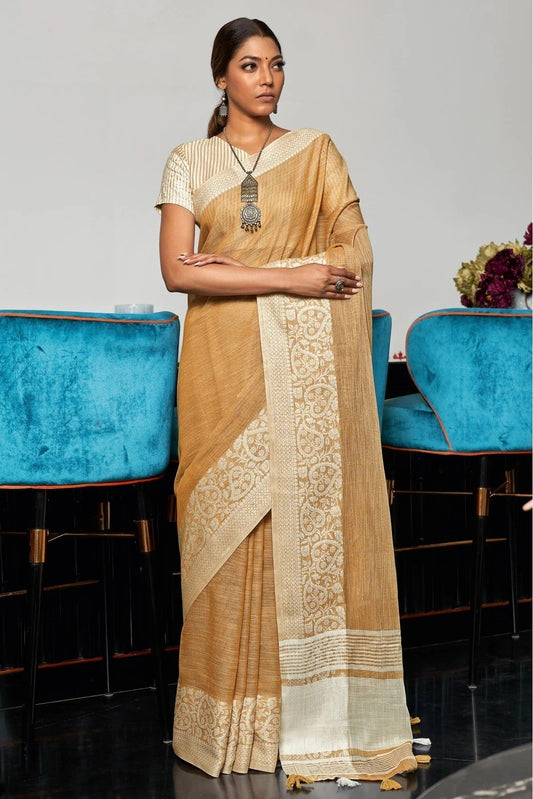 Beige Colour Linen Woven Saree SD1100206