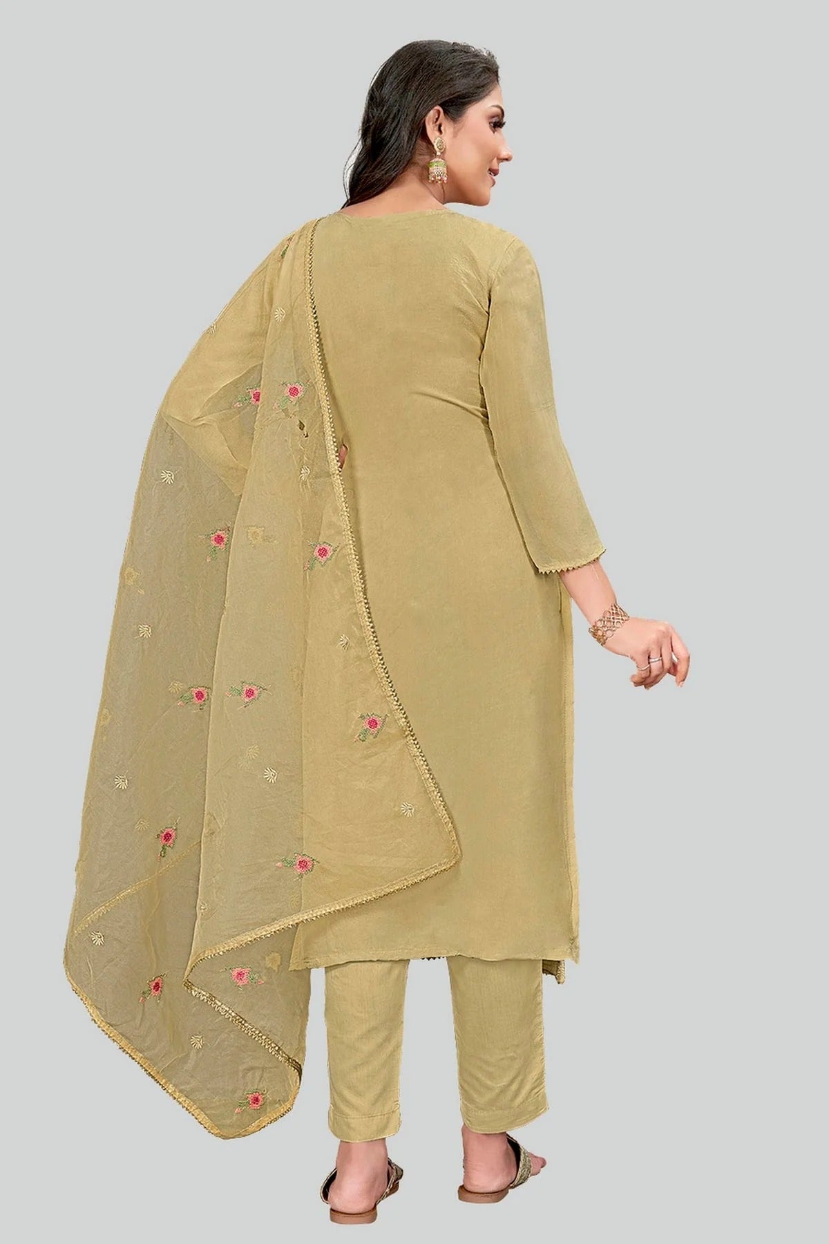 Beige Colour Modal Silk Pant Style Suit SM1110645 A