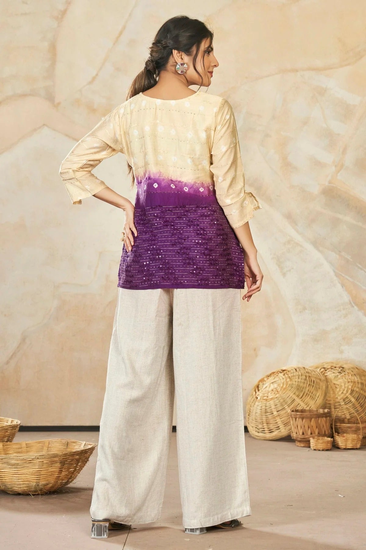 Beige Colour Modal Silk Sequins Work Work Readymade Top TP1110757 A