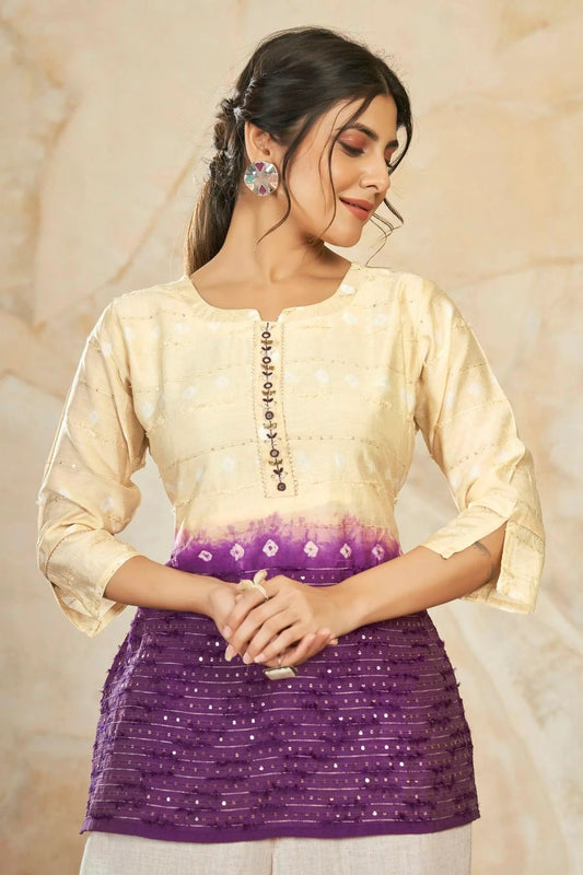 Beige Colour Modal Silk Sequins Work Work Readymade Top TP1110757