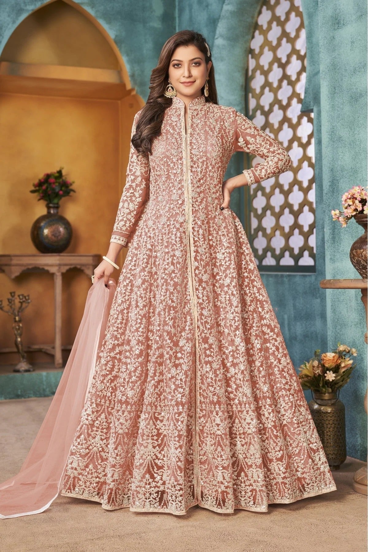 Beige Colour Net Anarkali Suit SM1050154