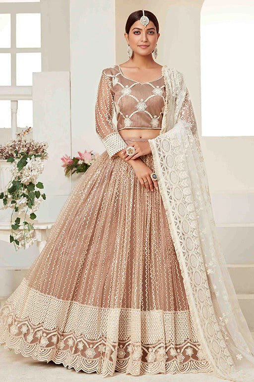 Beige Colour Net Designer Lehenga Choli LC1240022