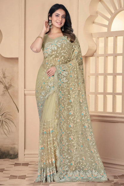 Beige Colour Net Designer Saree SD1091084