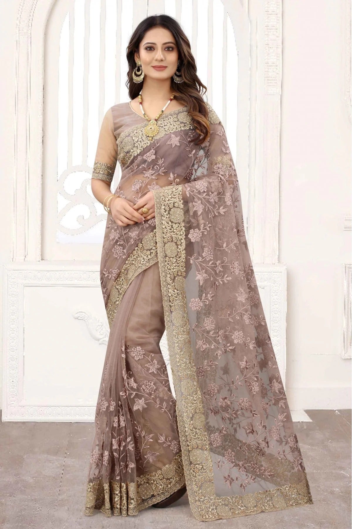 Beige Colour Net Designer Saree SD1120842