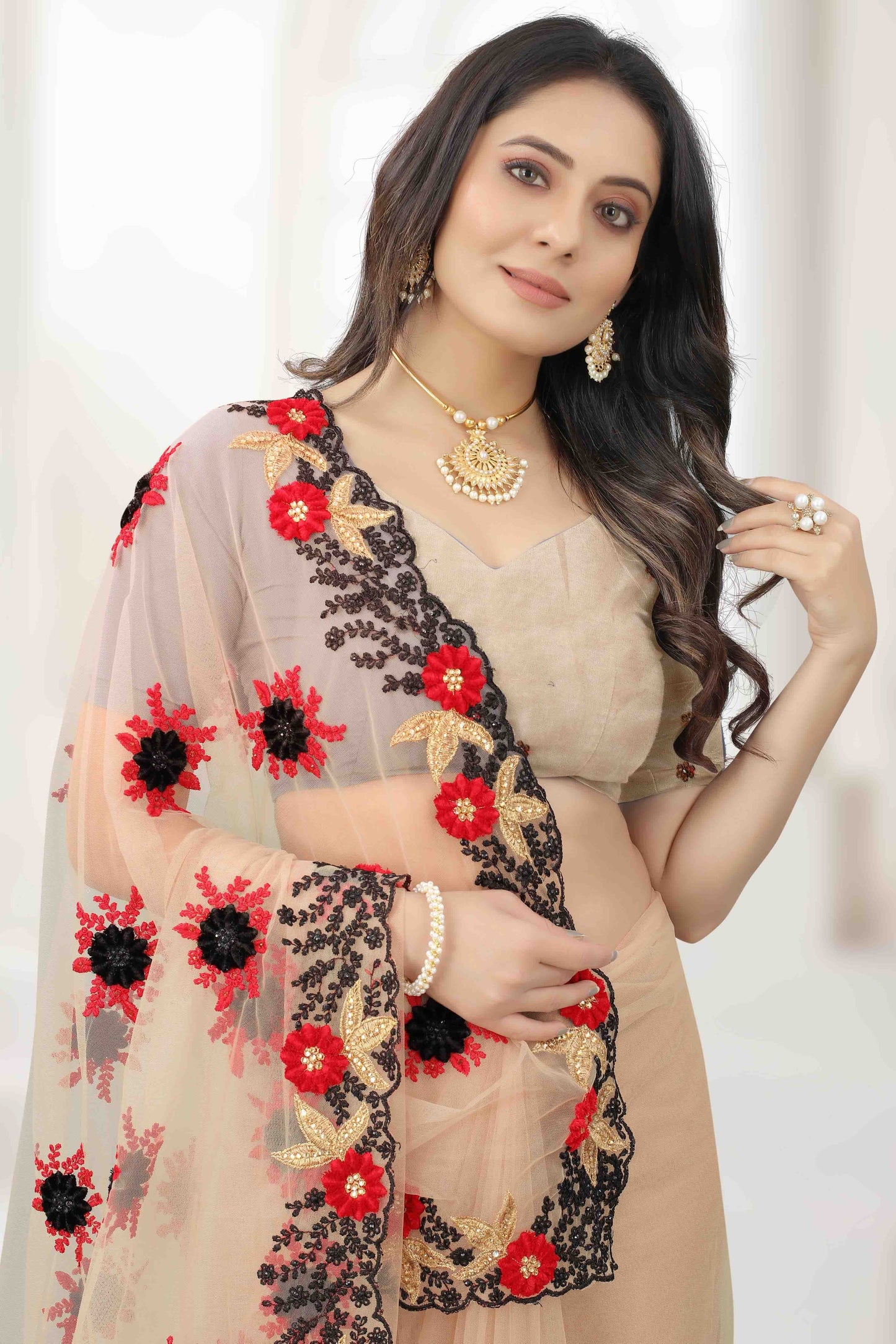 Beige Colour Net Designer Saree SD1121212 A
