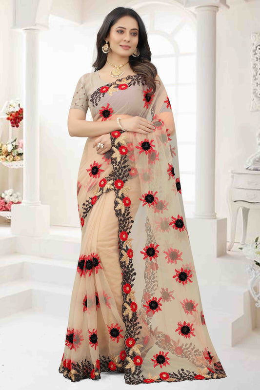 Beige Colour Net Designer Saree SD1121212