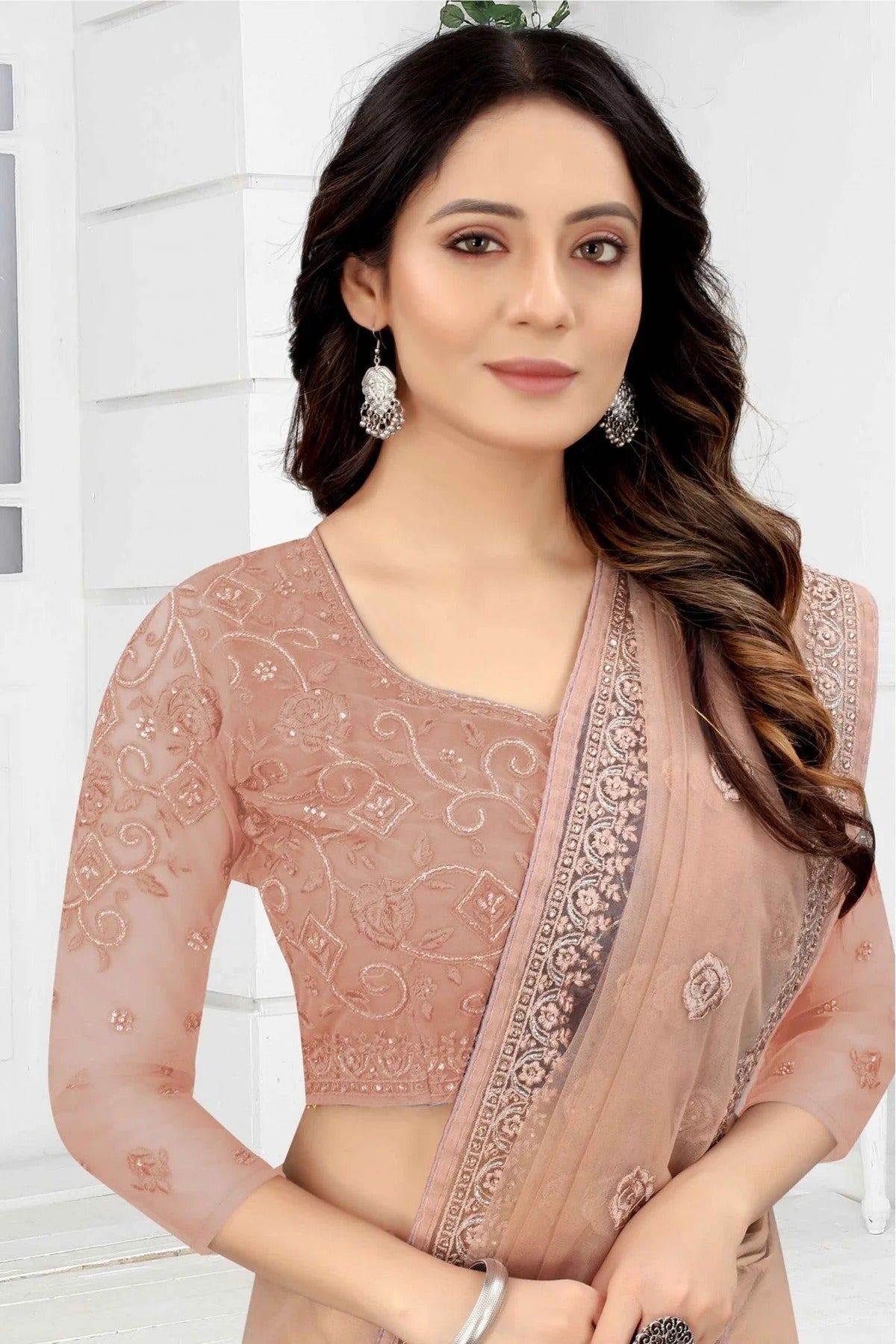 Beige Colour Net Embroidery Saree SD1120880 A