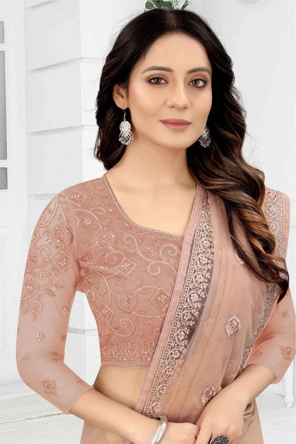 Beige Colour Net Embroidery Saree SD1120880 A