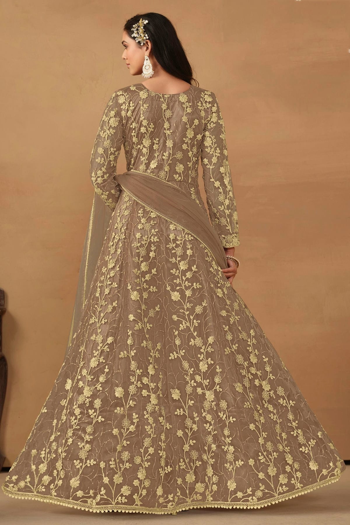Beige Colour Net Pant Style Suit SM1050573 A