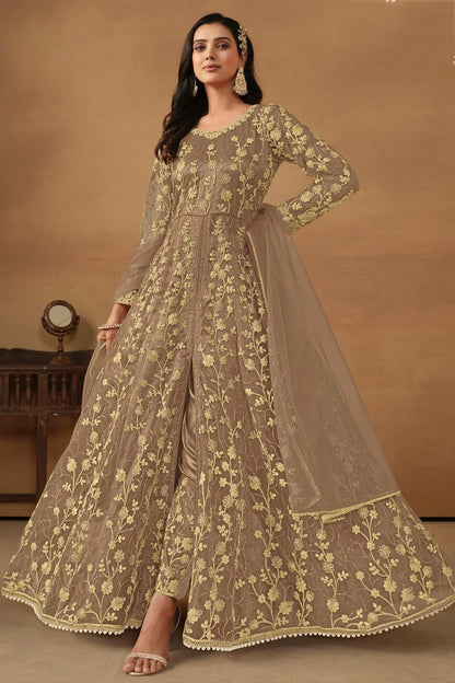 Beige Colour Net Pant Style Suit SM1050573