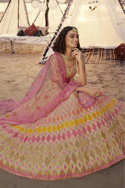 Beige Colour Organza Embroidery Lehenga Choli LC1080234 A