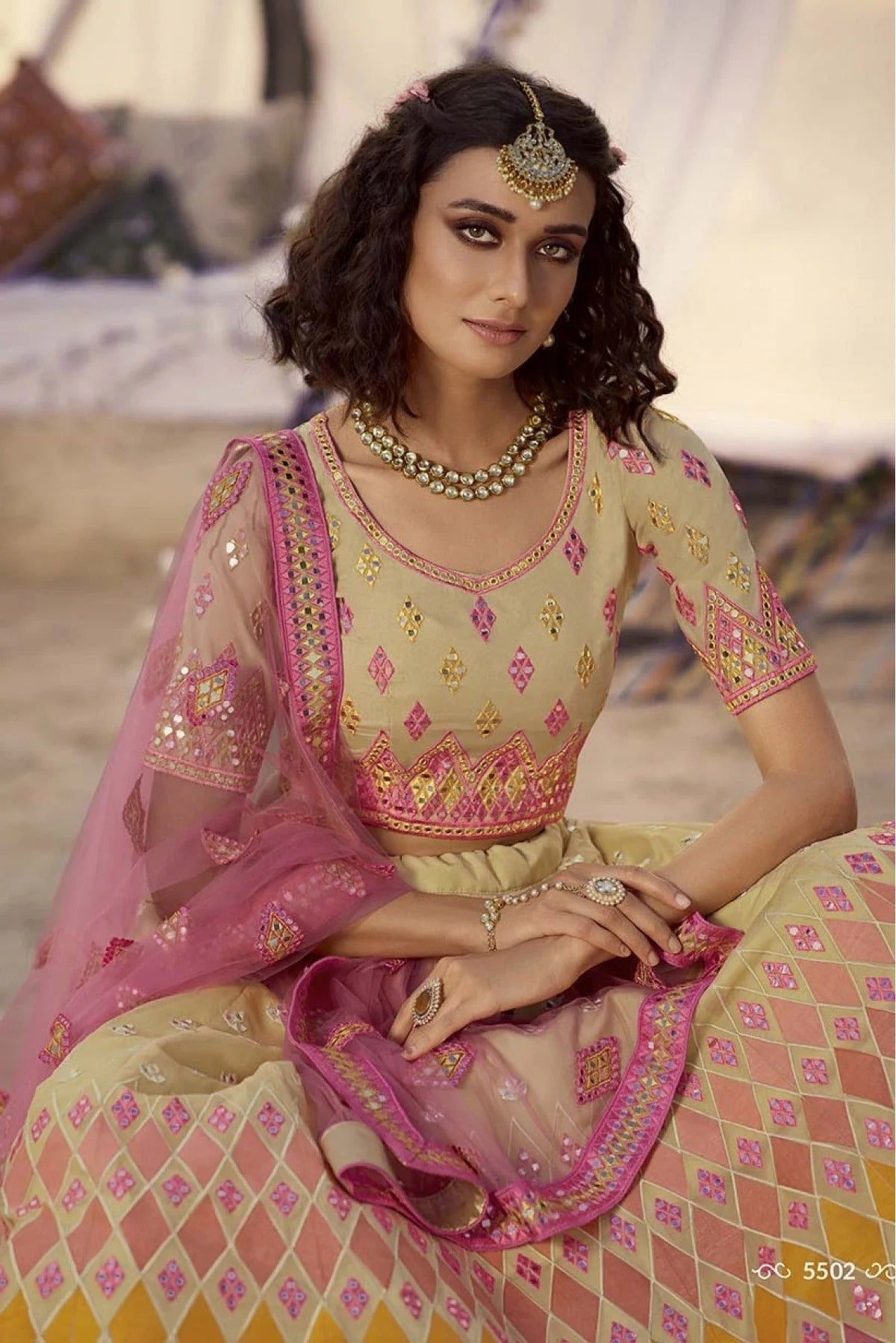 Beige Colour Organza Embroidery Lehenga Choli LC1080234 B