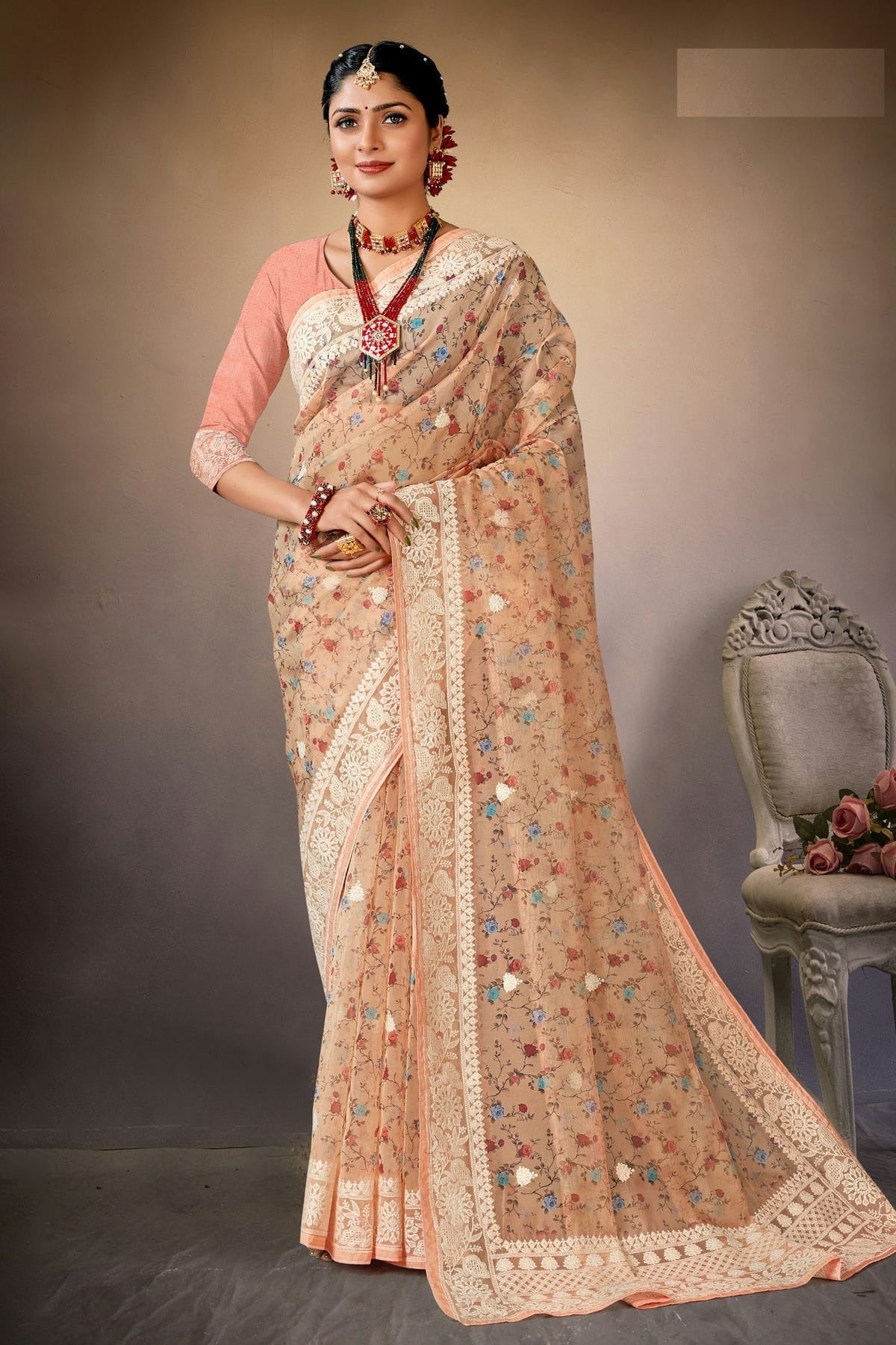 Beige Colour Organza Printed Saree LC1121578