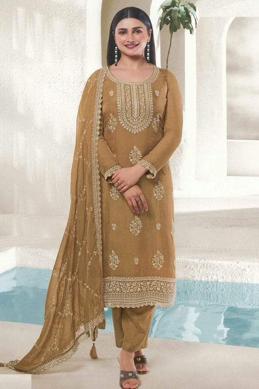 Beige Colour Organza Straight Suit SM1110710