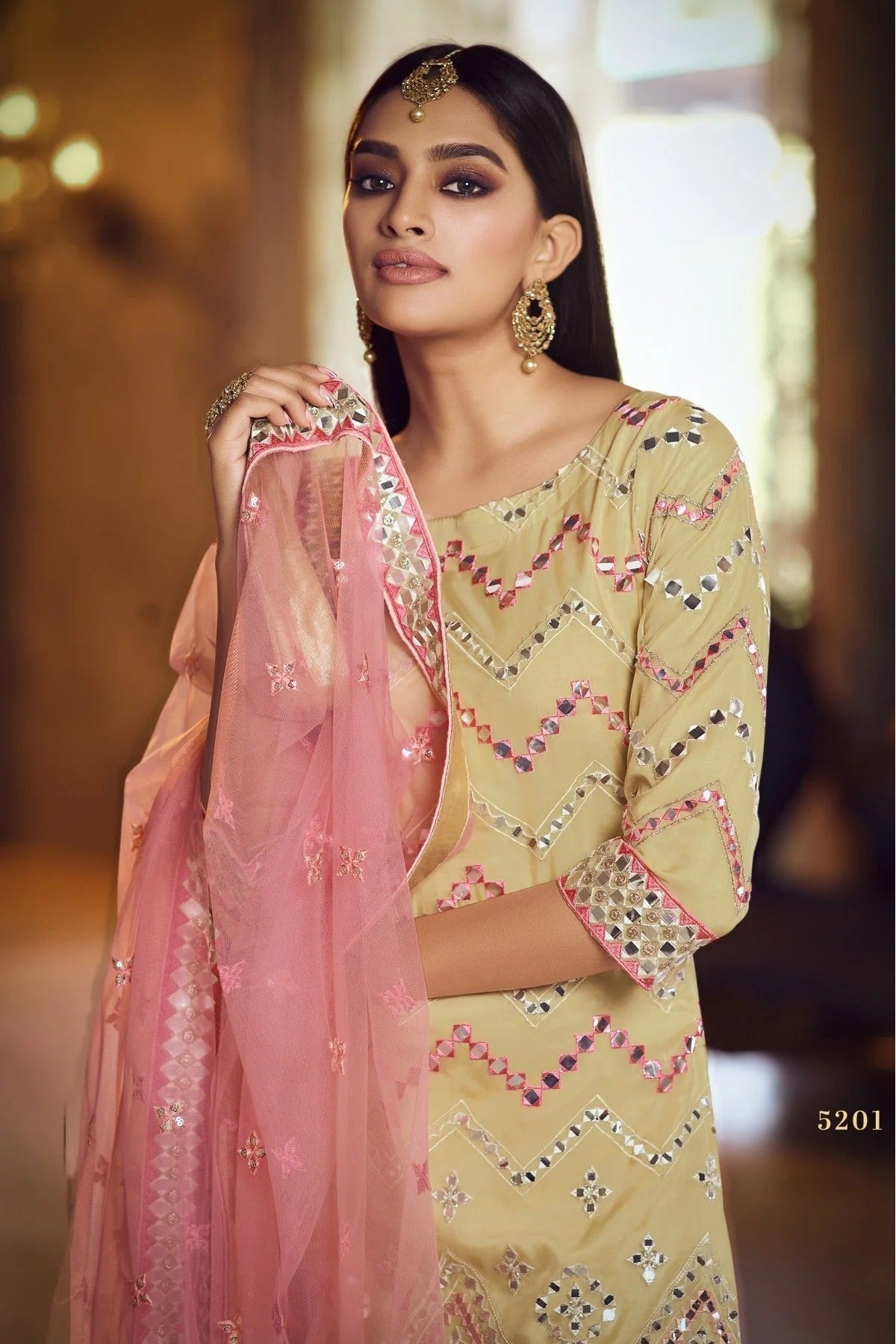 Beige Colour Organza Thread Work Sharara Suit SM1080647 A