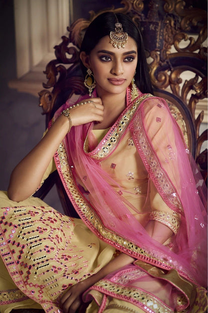 Beige Colour Organza Thread Work Sharara Suit SM1080654 A