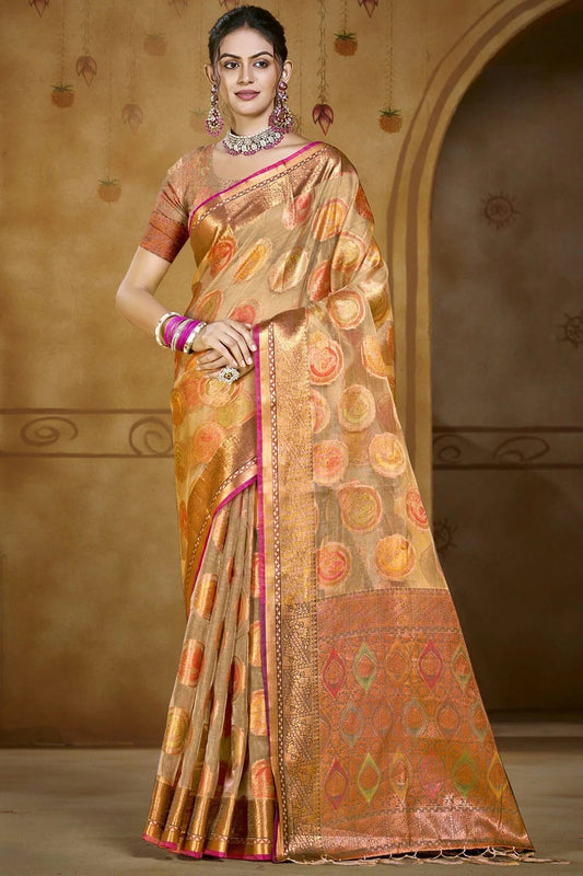 Beige Colour Organza Woven Work Traditional Saree SD1102875