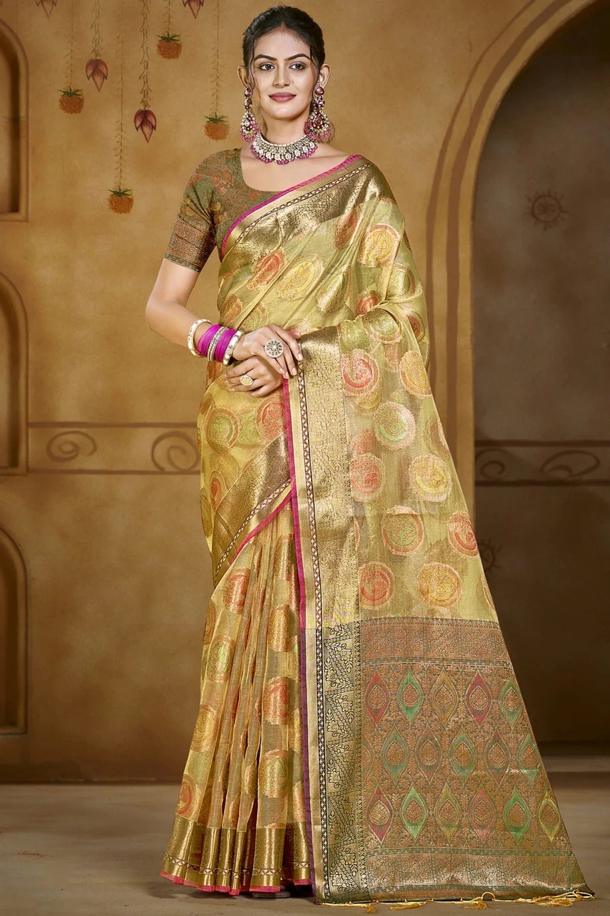 Beige Colour Organza Woven Work Traditional Saree SD1102880