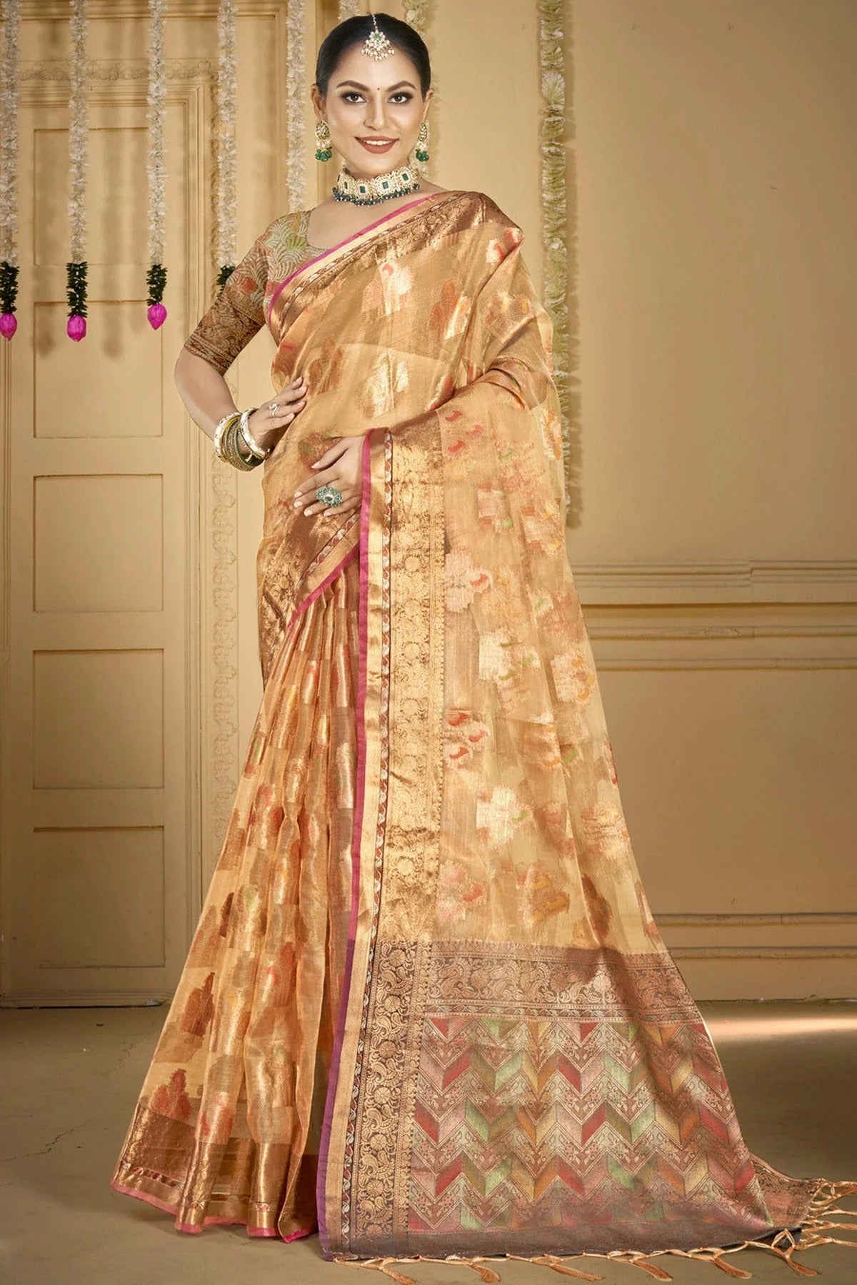 Beige Colour Organza Woven Work Traditional Saree SD1102889
