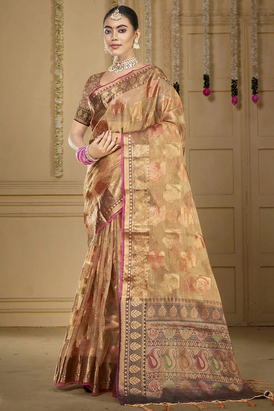 Beige Colour Organza Woven Work Traditional Saree SD1102918