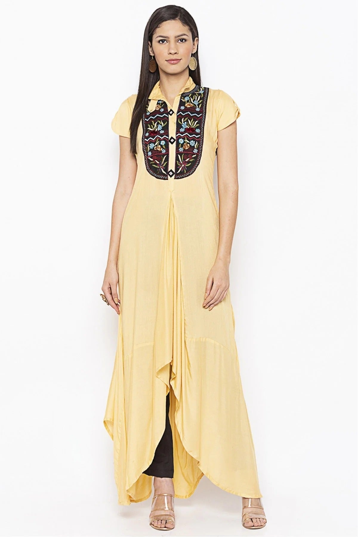 Beige Colour Plus Size Cotton Embroidery Kurti KR1070647