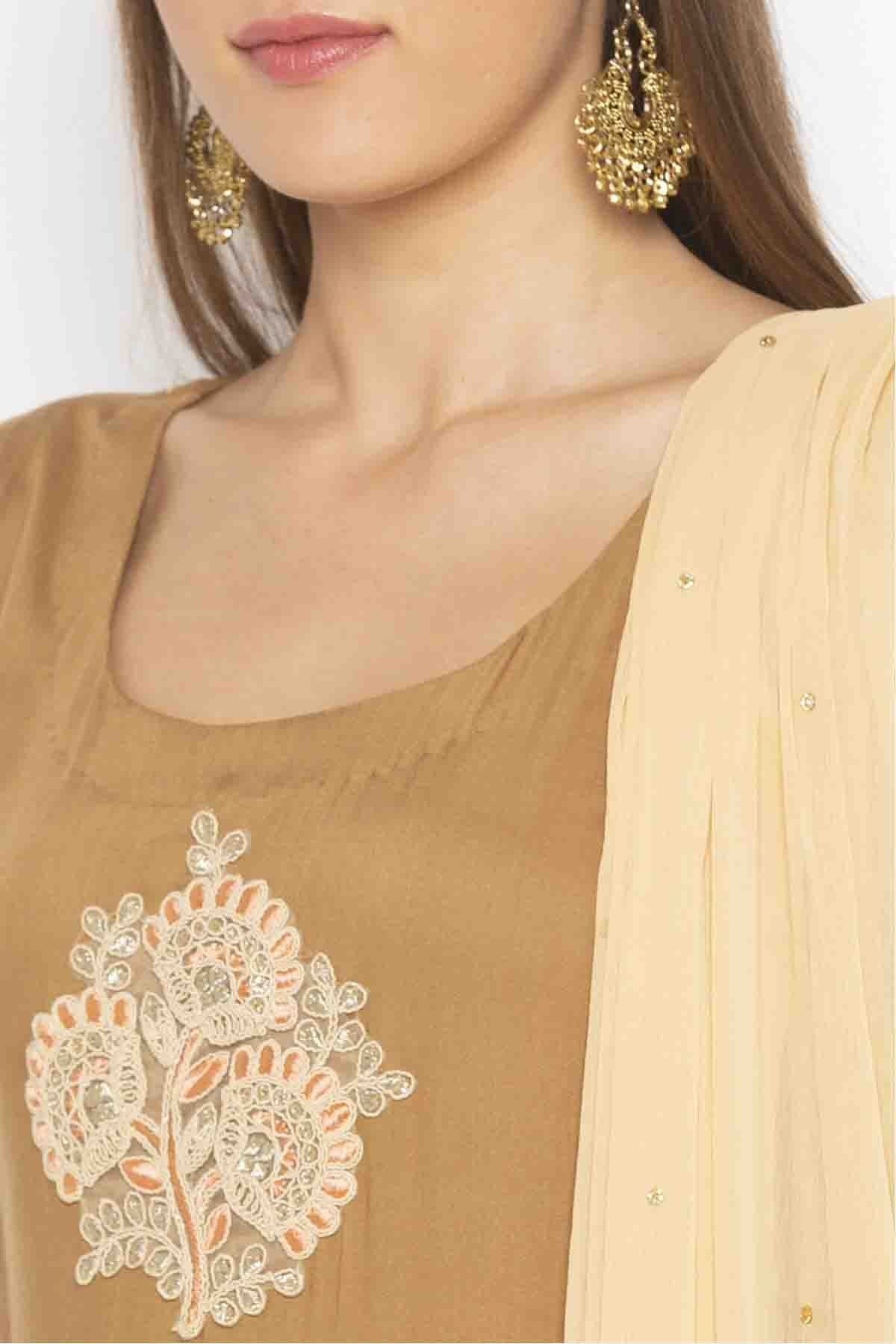 Beige Colour Plus Size Cotton Embroidery Pant Style Suit BW1070321 B