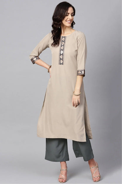 Beige Colour Plus Size Crepe Kurta Set KR1060002 A