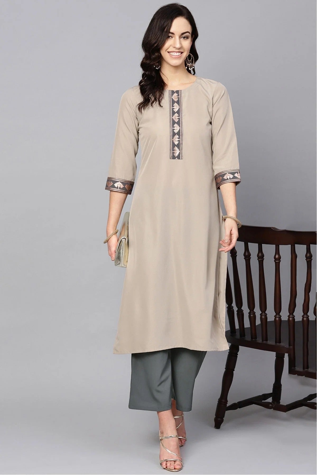 Beige Colour Plus Size Crepe Kurta Set KR1060002