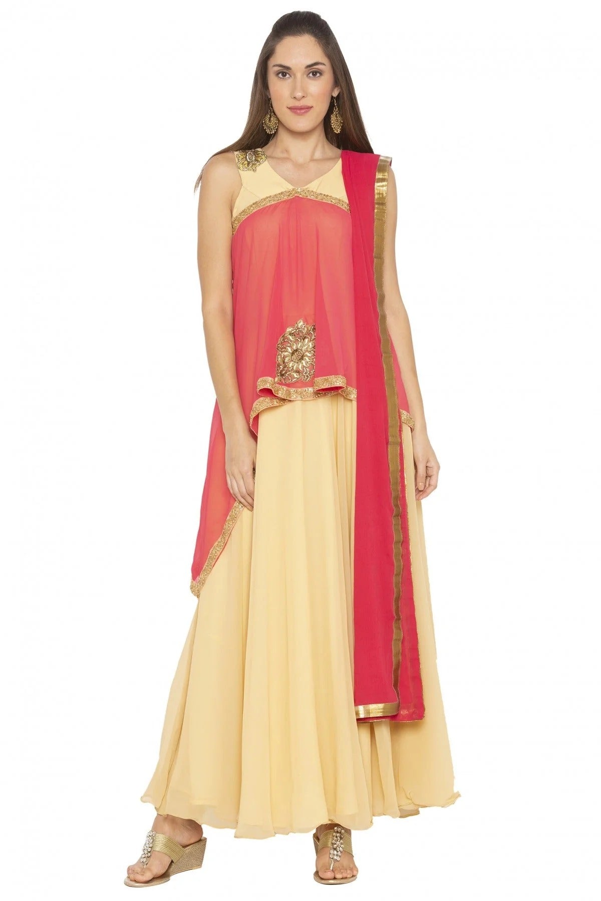 Beige Colour Plus Size Georgette Embroidery Anarkali Suit BW1070233