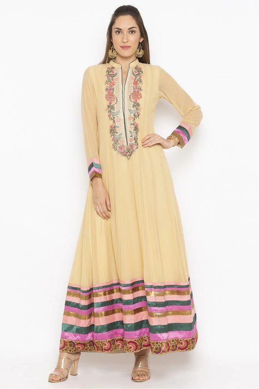 Beige Colour Plus Size Georgette Embroidery Kurta Set KR1070552