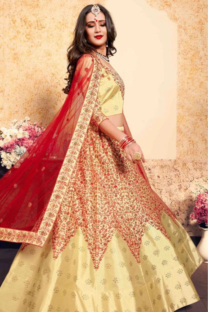 Beige Colour Satin Embroidery Lehenga Choli LC1080196 A